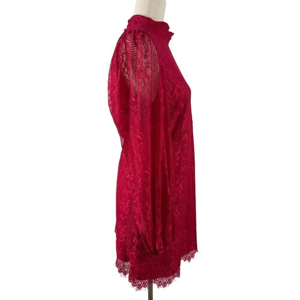 Anthropologie Maeve Open Back Lace Mini Dress Raspberry 12 Pockets Romantic Date